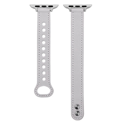 Double Nail Leather Watch Band For Apple Watch Series 7 41mm / 6 & SE & 5 & 4 40mm / 3 & 2 & 1 38mm(Grey) by buy2fix
