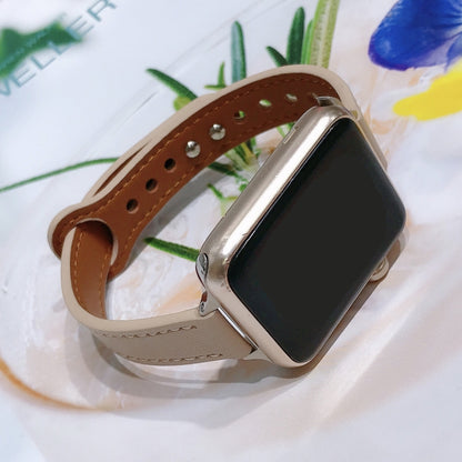 Double Nail Leather Watch Band For Apple Watch Series 7 41mm / 6 & SE & 5 & 4 40mm / 3 & 2 & 1 38mm(Grey) by buy2fix