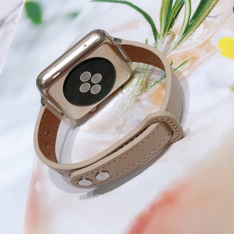Double Nail Leather Watch Band For Apple Watch Series 7 41mm / 6 & SE & 5 & 4 40mm / 3 & 2 & 1 38mm(Grey) by buy2fix