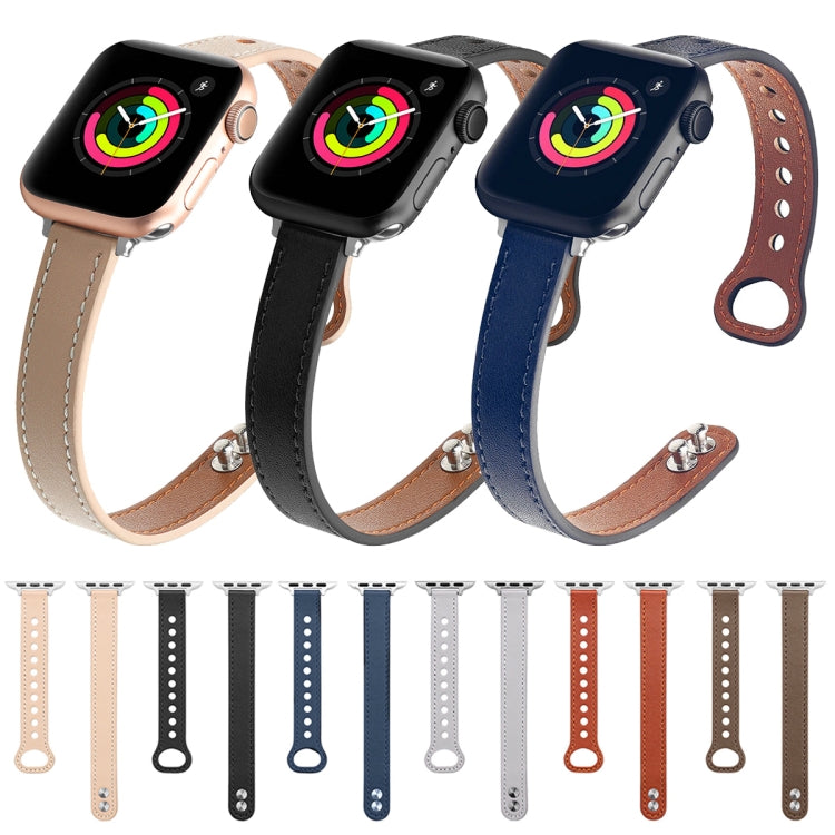 Double Nail Leather Watch Band For Apple Watch Series 7 41mm / 6 & SE & 5 & 4 40mm / 3 & 2 & 1 38mm(Grey) by buy2fix