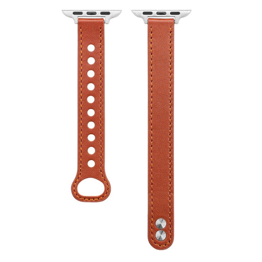 Double Nail Leather Watch Band For Apple Watch Series 7 45mm / 6 & SE & 5 & 4 44mm / 3 & 2 & 1 42mm(Warm Brown) by buy2fix
