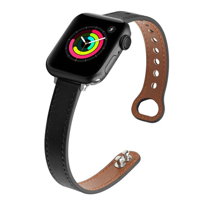 Double Nail Leather Watch Band For Apple Watch Series 7 45mm / 6 & SE & 5 & 4 44mm / 3 & 2 & 1 42mm(Black) by buy2fix