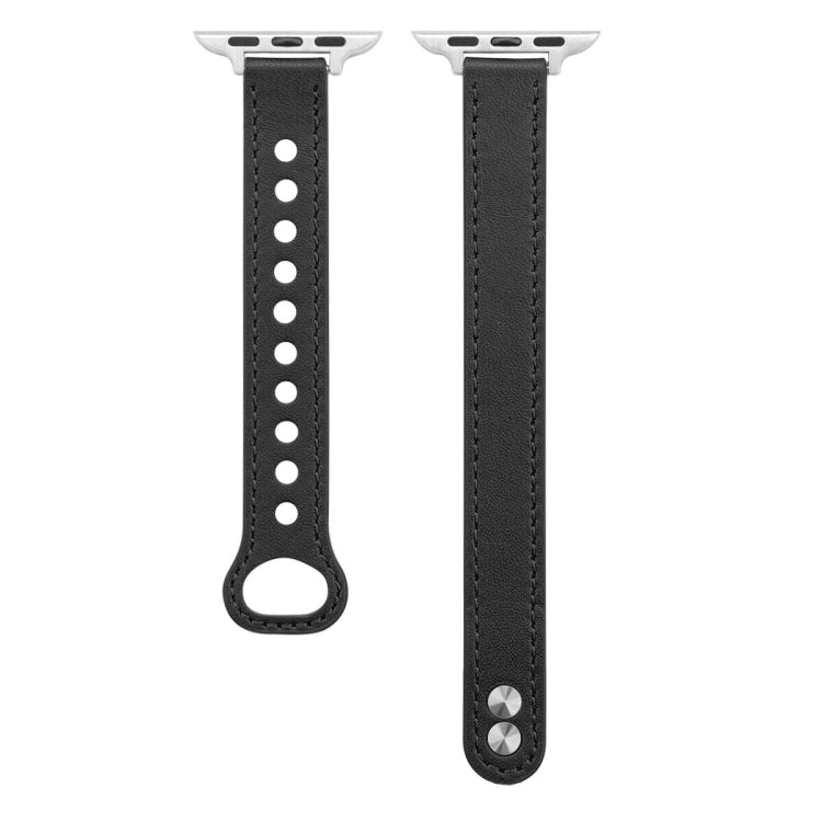 Double Nail Leather Watch Band For Apple Watch Series 7 45mm / 6 & SE & 5 & 4 44mm / 3 & 2 & 1 42mm(Black) by buy2fix