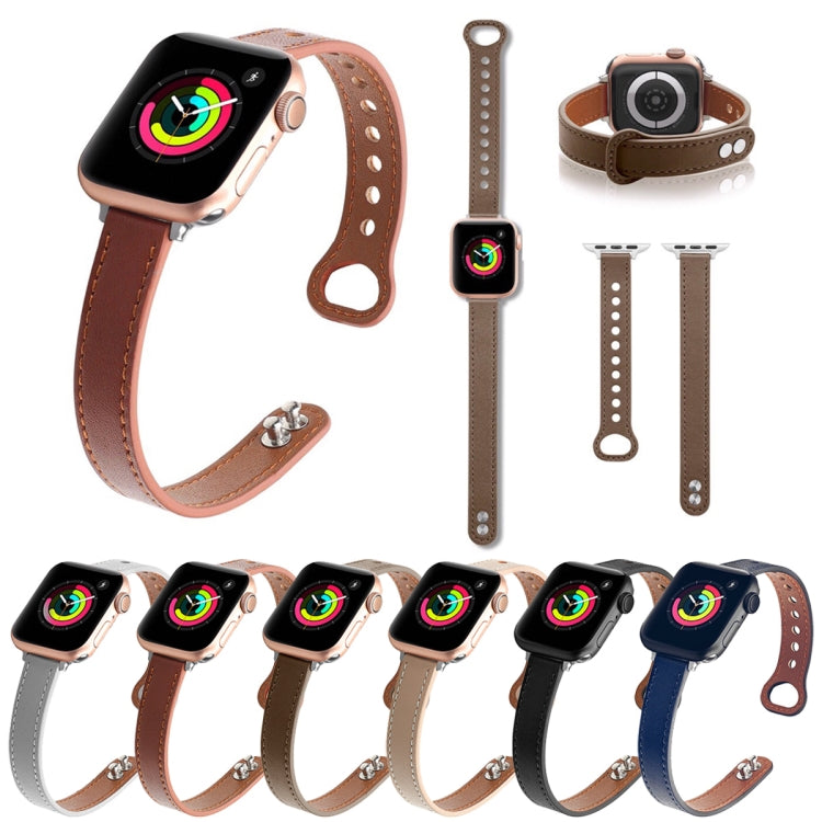 Double Nail Leather Watch Band For Apple Watch Series 7 45mm / 6 & SE & 5 & 4 44mm / 3 & 2 & 1 42mm(Black) by buy2fix