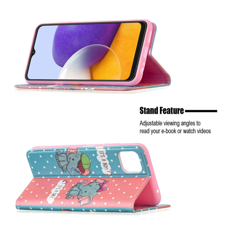 For Samsung Galaxy A22 5G Colored Drawing Pattern Invisible Magnetic Horizontal Flip PU Leather Case with Holder & Card Slots & Wallet(Elephant) by buy2fix