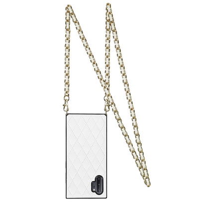 For Samsung Galaxy Note10+ Elegant Rhombic Pattern Microfiber Leather +TPU Shockproof Case with Crossbody Strap Chain(White) by buy2fix