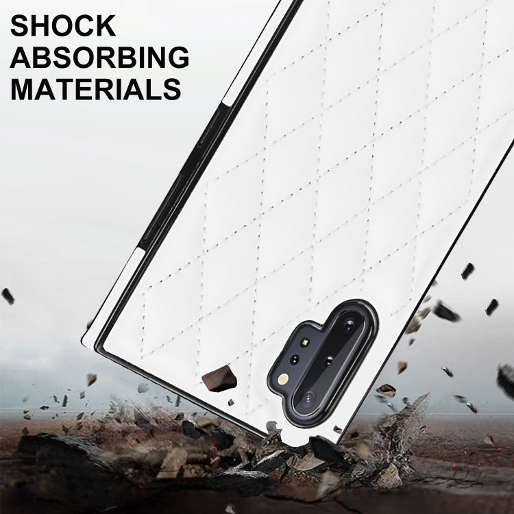 For Samsung Galaxy Note10+ Elegant Rhombic Pattern Microfiber Leather +TPU Shockproof Case with Crossbody Strap Chain(White) by buy2fix
