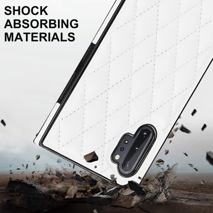 For Samsung Galaxy Note10+ Elegant Rhombic Pattern Microfiber Leather +TPU Shockproof Case with Crossbody Strap Chain(White) by buy2fix