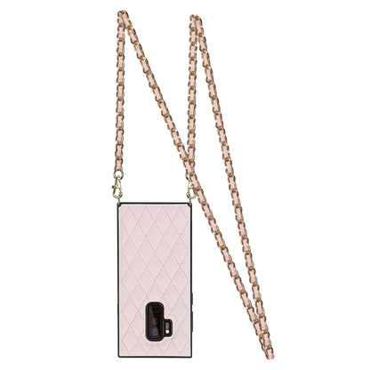 For Samsung Galaxy S9+ Elegant Rhombic Pattern Microfiber Leather +TPU Shockproof Case with Crossbody Strap Chain(Pink) by buy2fix