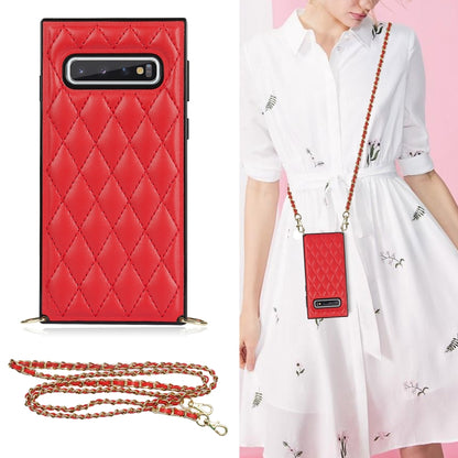 For Samsung Galaxy S10e Elegant Rhombic Pattern Microfiber Leather +TPU Shockproof Case with Crossbody Strap Chain(Red) by buy2fix