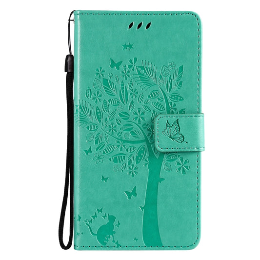 For Xiaomi Redmi Note 10 Pro Tree & Cat Pattern Pressed Printing Horizontal Flip PU Leather Case with Holder & Card Slots & Wallet & Lanyard(Green) by buy2fix