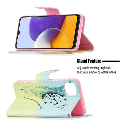 For Samsung Galaxy A22 5G Colored Drawing Pattern Horizontal Flip Leather Case with Holder & Card Slots & Wallet(Feather) by buy2fix