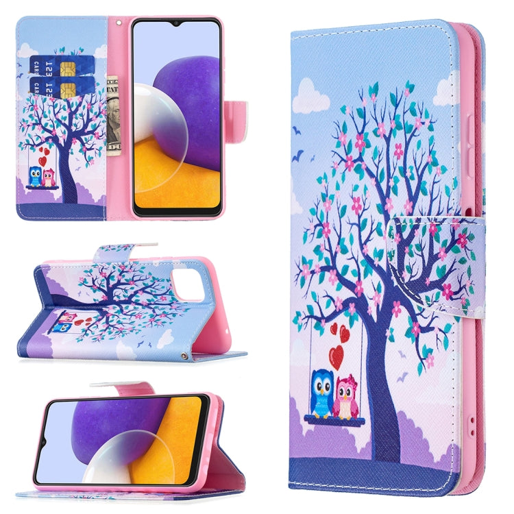 For Samsung Galaxy A22 5G Colored Drawing Horizontal Flip Leather Case with Holder & Card Slots & Wallet(Two Owls) by buy2fix