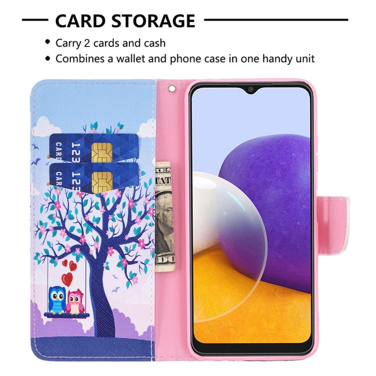For Samsung Galaxy A22 5G Colored Drawing Horizontal Flip Leather Case with Holder & Card Slots & Wallet(Two Owls) by buy2fix
