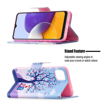 For Samsung Galaxy A22 5G Colored Drawing Horizontal Flip Leather Case with Holder & Card Slots & Wallet(Two Owls) by buy2fix