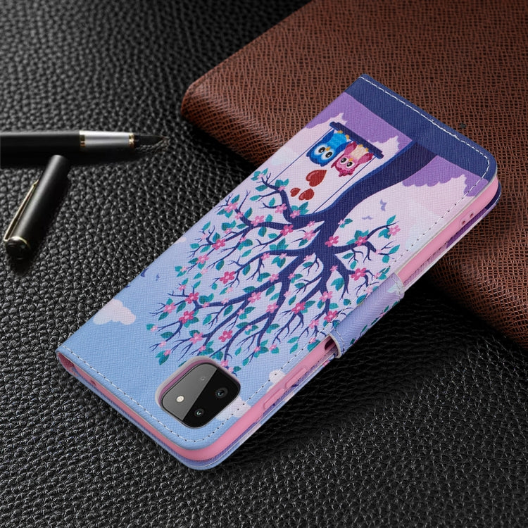 For Samsung Galaxy A22 5G Colored Drawing Horizontal Flip Leather Case with Holder & Card Slots & Wallet(Two Owls) by buy2fix
