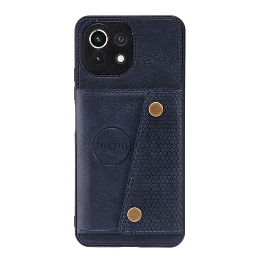 For Xiaomi Mi 11 Lite Double Buckle PU + TPU Shockproof Magnetic Protective Case with Card Slot & Holder(Blue) by Diaobaolee
