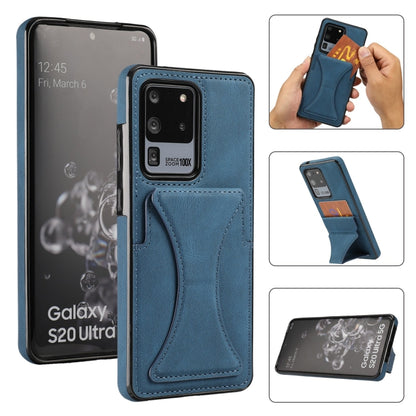 For Samsung Galaxy S20 Ultra-thin Shockproof Protective Case with Holder & Metal Magnetic Function(Blue) - Samsung Accessories by buy2fix | Online Shopping UK | buy2fix