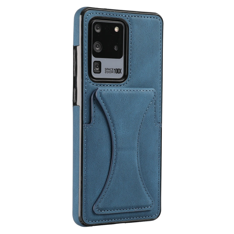 For Samsung Galaxy S20 Ultra-thin Shockproof Protective Case with Holder & Metal Magnetic Function(Blue) - Samsung Accessories by buy2fix | Online Shopping UK | buy2fix