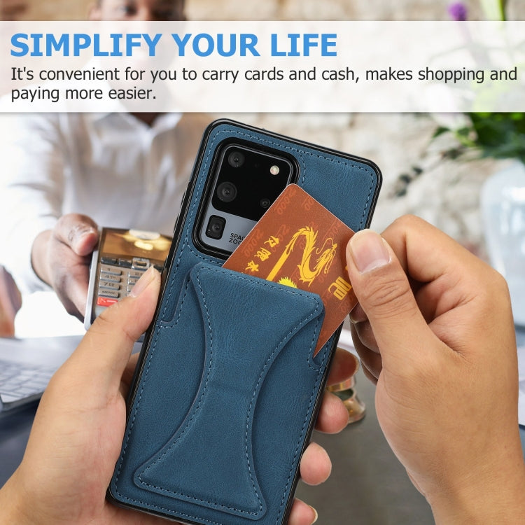 For Samsung Galaxy S20 Ultra-thin Shockproof Protective Case with Holder & Metal Magnetic Function(Blue) - Samsung Accessories by buy2fix | Online Shopping UK | buy2fix