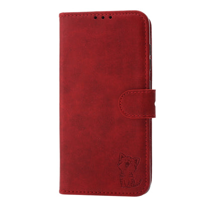 For Samsung Galaxy A22 4G Embossed Happy Cat Pattern Horizontal Flip Leather Case with Holder & Card Slots & Wallet(Red) by buy2fix