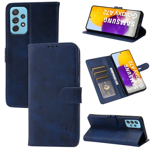 For Samsung Galaxy A52 5G / 4G Embossed Happy Cat Pattern Horizontal Flip Leather Case with Holder & Card Slots & Wallet(Blue) by buy2fix