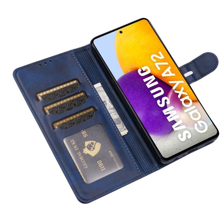 For Samsung Galaxy A52 5G / 4G Embossed Happy Cat Pattern Horizontal Flip Leather Case with Holder & Card Slots & Wallet(Blue) by buy2fix