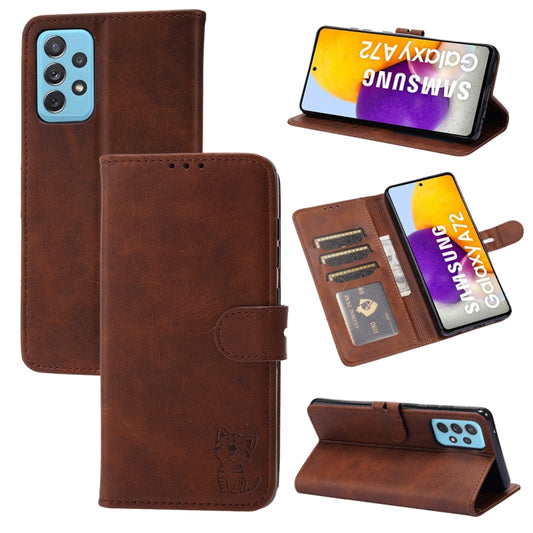 For Samsung Galaxy A52 5G / 4G Embossed Happy Cat Pattern Horizontal Flip Leather Case with Holder & Card Slots & Wallet(Brown) by buy2fix