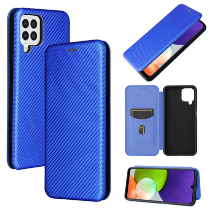 For Samsung Galaxy A22 4G Carbon Fiber Texture Horizontal Flip TPU + PC + PU Leather Case with Card Slot(Blue) by buy2fix