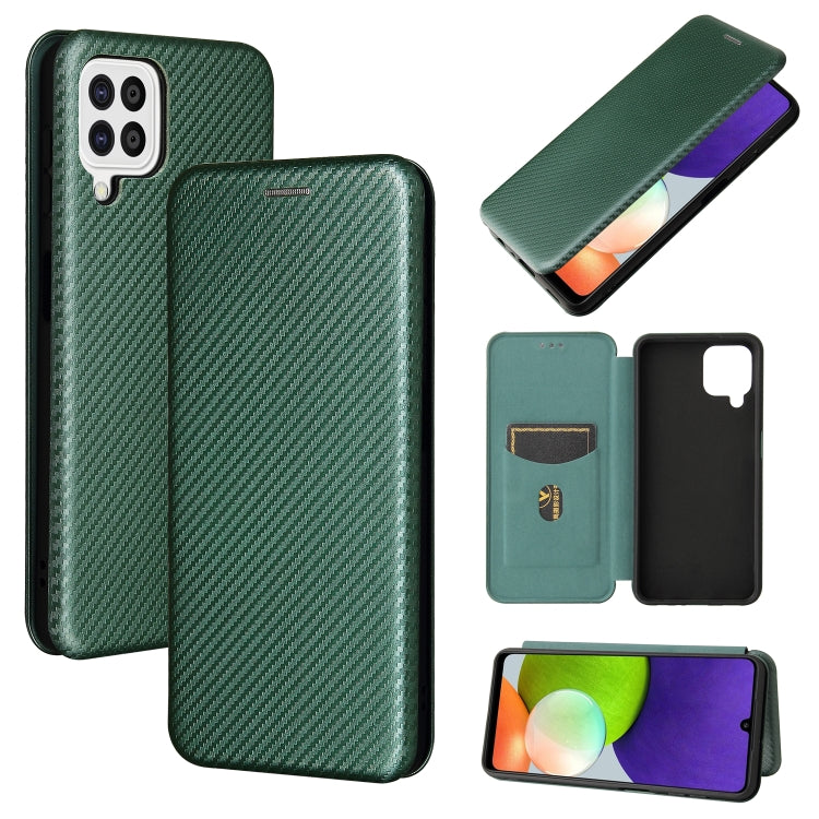 For Samsung Galaxy A22 4G Carbon Fiber Texture Horizontal Flip TPU + PC + PU Leather Case with Card Slot(Green) by buy2fix