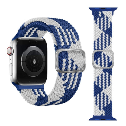Buckle Braided Elastic Strap Watch Band For Apple Watch Series 7 45mm / 6 & SE & 5 & 4 44mm / 3 & 2 & 1 42mm(Blue White) by buy2fix