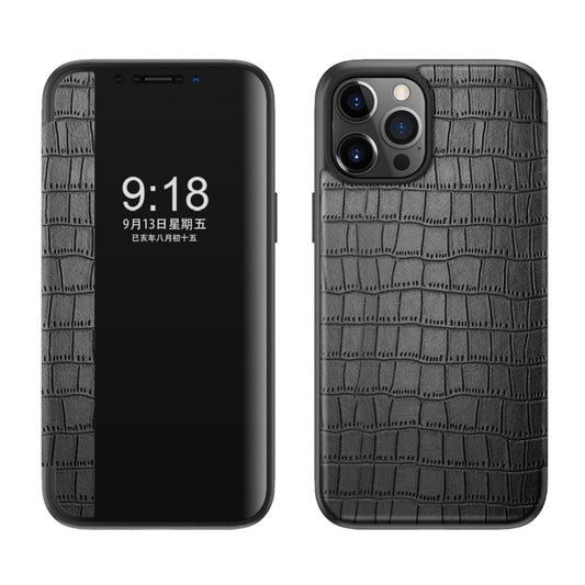 Crocodile Texture Display Window Horizontal Flip Leather Case For iPhone 11(Black) by buy2fix