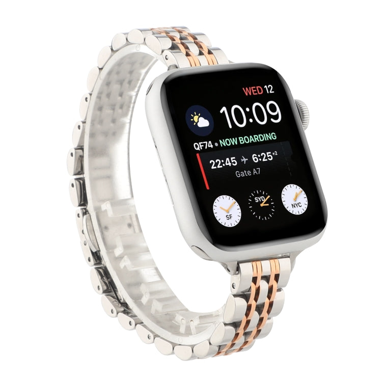 Small Waist Seven Beads Stainless Steel Strap Watch Band For Apple Watch Ultra 49mm&Watch Ultra 2 49mm / Series 9&8&7 45mm / SE 3&SE 2&6&SE&5&4 44mm / 3&2&1 42mm(Between Rose Gold) by buy2fix