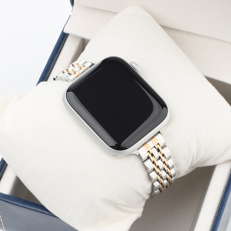 Small Waist Seven Beads Stainless Steel Strap Watch Band For Apple Watch Ultra 49mm&Watch Ultra 2 49mm / Series 9&8&7 45mm / SE 3&SE 2&6&SE&5&4 44mm / 3&2&1 42mm(Between Rose Gold) by buy2fix