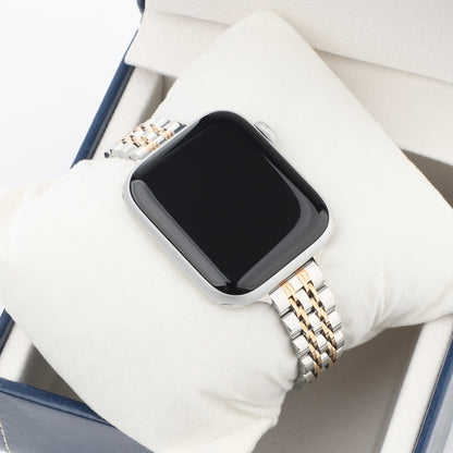 Small Waist Seven Beads Stainless Steel Strap Watch Band For Apple Watch Ultra 49mm&Watch Ultra 2 49mm / Series 9&8&7 45mm / SE 3&SE 2&6&SE&5&4 44mm / 3&2&1 42mm(Between Rose Gold) by buy2fix
