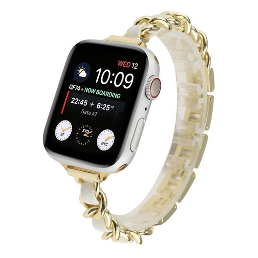 Small Waist Stainless Steel Strap Watch Band For Apple Watch Series 7 45mm / 6 & SE & 5 & 4 44mm / 3 & 2 & 1 42mm(Gold White) by buy2fix