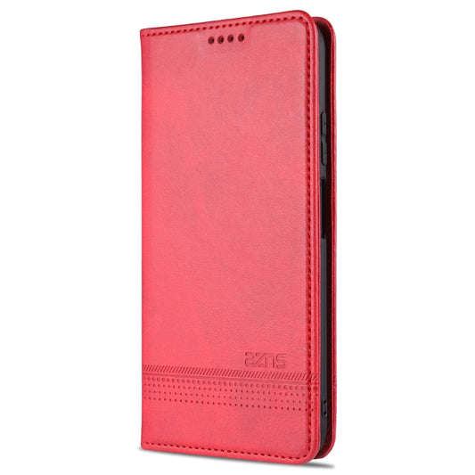 For Xiaomi Redmi Note 10 5G AZNS Magnetic Calf Texture Horizontal Flip Leather Case with Card Slots & Holder & Wallet(Red) by AZNS