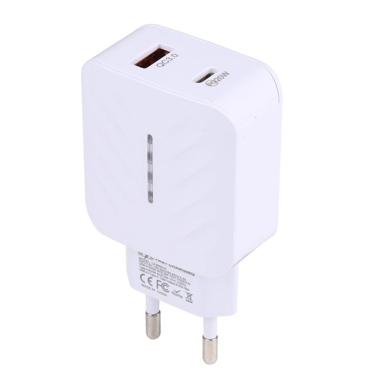 LZ-822A+C PD 20W USB-C / Type-C + QC 3.0 USB Fast Travel Charger, EU Plug - Mobile Accessories by buy2fix | Online Shopping UK | buy2fix