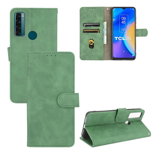 For TCL 20 SE Solid Color Skin Feel Magnetic Buckle Horizontal Flip Calf Texture PU Leather Case with Holder & Card Slots & Wallet(Green)