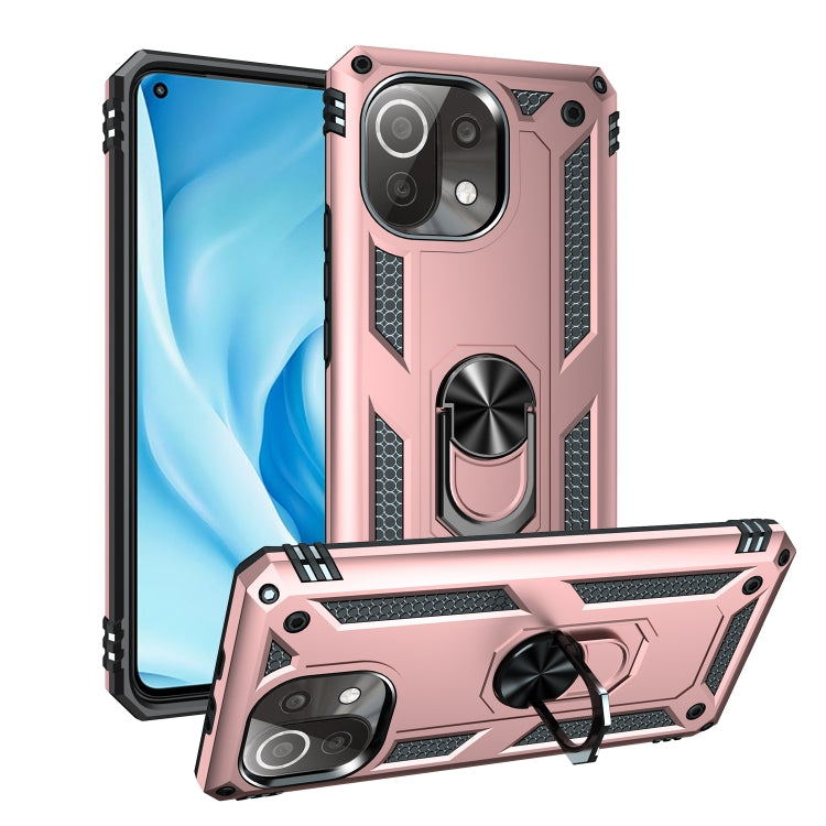 For Xiaomi Mi 11 Lite 5G Shockproof TPU + PC Protective Case with 360 Degree Rotating Holder(Rose Gold) by buy2fix