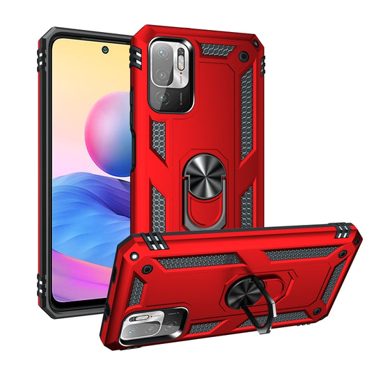 For Xiaomi Redmi Note 10 5G Shockproof TPU + PC Protective Case with 360 Degree Rotating Holder(Red)