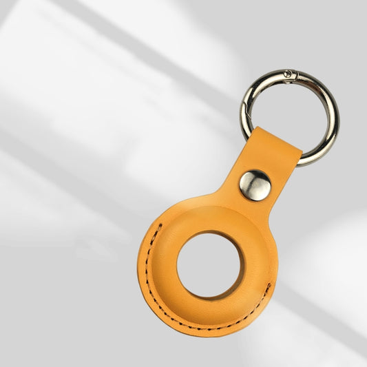 Shockproof Anti-scratch Leather Protective Case Cover Key Chain with Hang Loop For AirTag(Yellow) by buy2fix