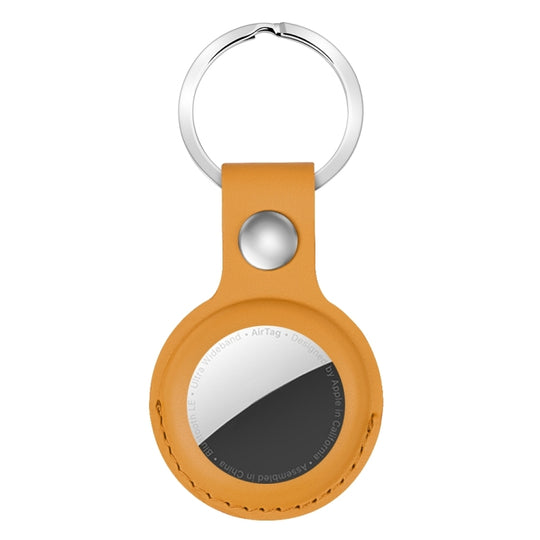 For AirTag 2nd Gen / AirTag 1st Gen Shockproof Anti-scratch Leather Protective Case Cover with Hang Loop Key Chain(Yellow)