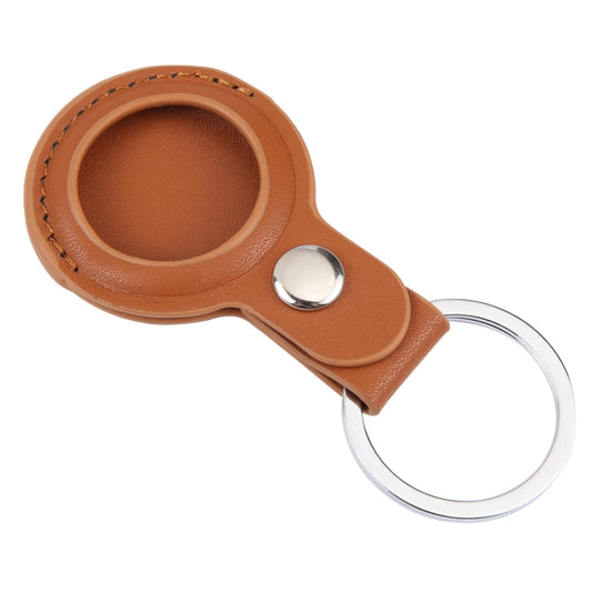 For AirTag Shockproof Anti-scratch Leather Protective Case Cover with Hang Loop Key Chain(Brown) by buy2fix