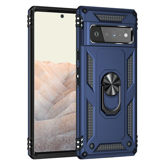 For Google Pixel 6 Pro Shockproof TPU + PC Protective Case with 360 Degree Rotating Holder(Blue) by buy2fix