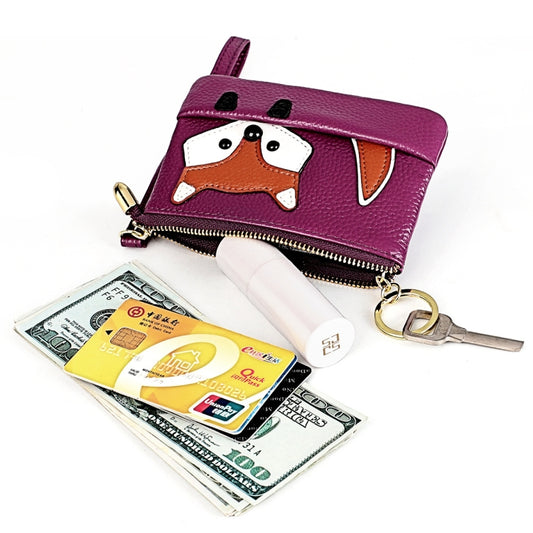 Ladies Sewing Thread Leather Fox Handbags Cute Mini Key Case(Purple) by buy2fix