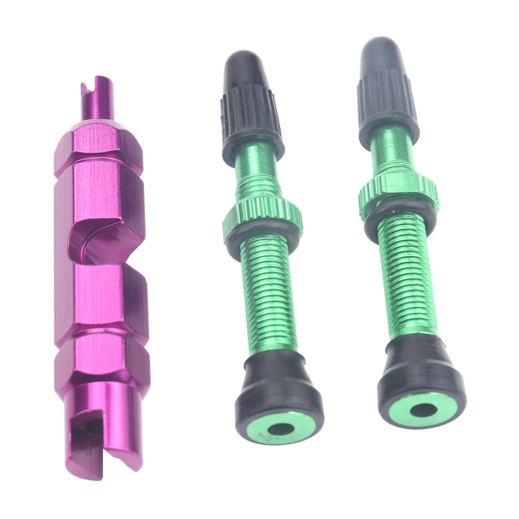 A5598 2 PCS 40mm Green French Tubeless Valve Core with Purple Disassembly Tool for Road Bike - Outdoor & Sports by buy2fix | Online Shopping UK | buy2fix