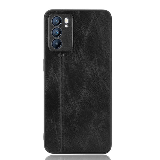 For OPPO Reno6 5G Shockproof Sewing Cow Skin Texture PC + PU + TPU Case(Black) by buy2fix