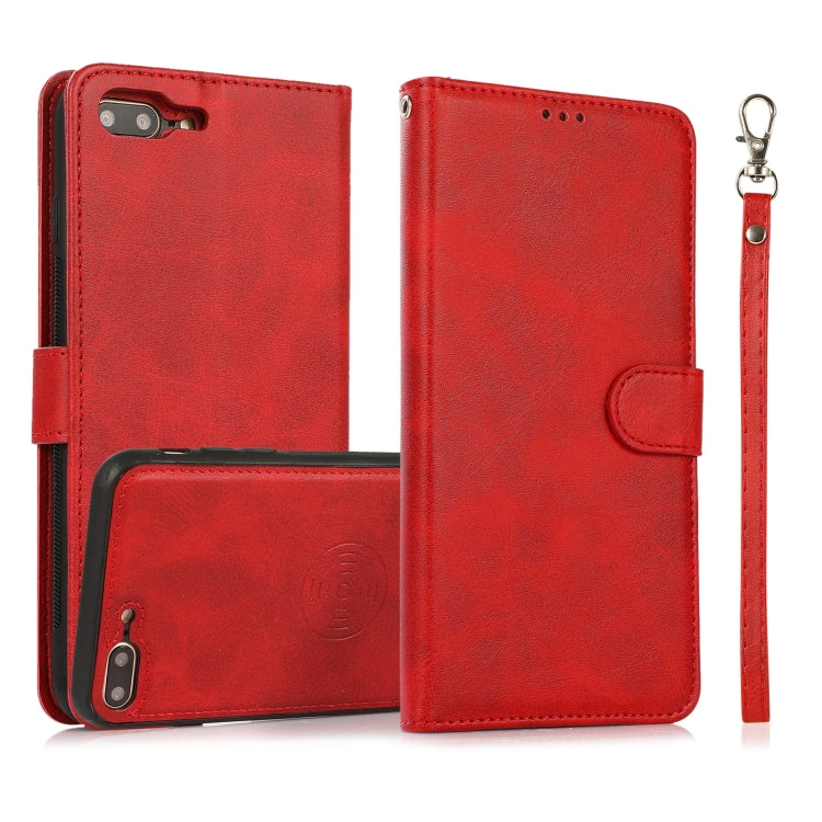 Calf Texture 2 in 1 Detachable Magnetic Back Cover Horizontal Flip Leather Case with Holder & Card Slots & Wallet & Photo Frame For iPhone 8 Plus / 7 Plus(Red) by buy2fix