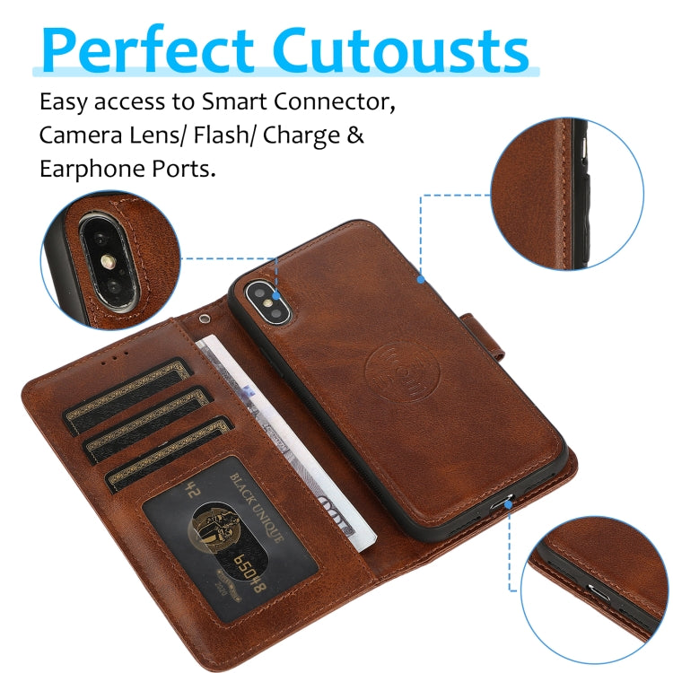 For iPhone XS Max Calf Texture 2 in 1 Detachable Magnetic Back Cover Horizontal Flip Leather Case with Holder & Card Slots & Wallet & Photo Frame(Brown) by buy2fix